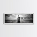 Whiskey on Beach, Bottle Seascape, Moody Coastal Still Life, Canvas Print, Masculine Bar Wall Art, Rustic Living Room Accent Piece