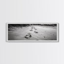 Beach Footprints, Sandy Path, Seaside Steps, Reflective Moment, Canvas Print, Minimalist Bathroom Wall Art, Tranquil Coastal Decor