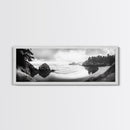 Forest Beach, Pacific Coast, Morning Mist, Tranquil Cove, Framed Canvas Print, Rustic Cabin Wall Art, Nature Landscape Photography