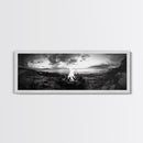 Seaside Fire, Coastal Camp, Black White, Night Shore, Framed Canvas Print, Fall decor, rustic outdoor art, cozy cabin wall art, man cave