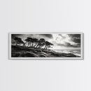 Windswept Pines, Stormy Sea, Moody Coastal Scene, Framed Canvas Print, Rustic Nature Decor, Bedroom Wall Art, Autumn Vibes