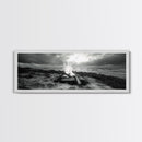 Driftwood Fire, Coastal Sky, Ocean Mood, Fall Campfire, Framed Canvas Print, rustic lake decor, bohemian fireplace art, nature wall accent
