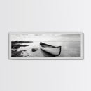 Canoe Shore, Coastal Calm, Nature Paddle, Tranquil Waters, Canvas Print, minimalist outdoor art, boho lake decor, living room wall piece