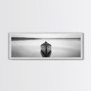 Still Canoe, Lake Mirror, Serene Water, Monochrome Boat, Framed Canvas Print, minimalist wall art, peaceful bedroom decor, boho lake style