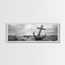 Anchor Shore, Ocean Symbol, Coastal Rust, Nautical Fog, Framed Canvas Print, Bathroom Decor, Marine Wall Art, Minimalist Nautical Style