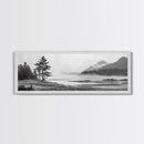 Foggy River Valley, Evergreen Mountains, Morning Mist Landscape, Framed Canvas Print, Tranquil Bedroom Art, Nature Inspired Decor