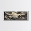Coastal Road, Ocean Sunset, Rocky Shoreline, Framed Canvas Print, Moody Landscape Photography, Living Room Wall Art, Rustic Nature Decor
