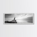 Solitary Bird, Ocean Rock, Minimalist Seascape, Canvas Print, Peaceful Wall Art, Zen Decor, Black and White Living Room Accent