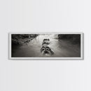 Footprints in Sand, Nature Pathway, Tranquil Stream, Framed Canvas Print, Mindful Journey Art, Rustic Entryway Wall Photography