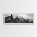 Jagged Peaks, Foggy Mountains, Dramatic Range, Canvas Print, Monochrome Wilderness Art, Office or Cabin Wall Decor, Adventure Style