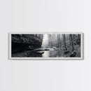 Misty River, Tranquil Forest, Autumn Nature, Monochrome Photography, Framed Canvas Print, Bedroom Wall Art, Rustic Decor, Minimalist Style