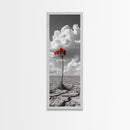 Red Bloom, Desert Flower, Solitary Beauty, Bold Nature, Framed Canvas Print, Dramatic Wall Art, Modern Bedroom Decor, Minimalist Botanical Art