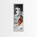 Surfer Beach Day, Orange Surfboard, Ocean Mood, Framed Canvas Print, Tropical Wall Art, Coastal Bedroom Decor, Modern Minimalist Style