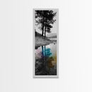 Tree Reflection, Moody Landscape, Nature Serenity, Rainbow Water, Framed Canvas Print, Boho Style, Bedroom Wall Art, Artistic Calm