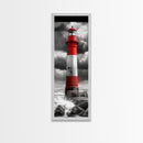 Red Lighthouse Storm, Coastal Beacon Art, Dramatic Seascape, Nautical Scene, Framed Canvas Print Living Room Wall Art, Moody Decor