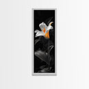 White Lily Bloom, Moody Flower Art, Dark Botanical, Elegant Glow, Framed Canvas Print Bedroom Wall Art, Modern Floral Minimalist