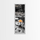 Orange Water Lily, Peaceful Pond Scene, Nature Reflection, Elegant Bloom, Framed Canvas Print Zen Bathroom Wall Art, Botanical Decor