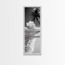 Tropical Palm, Beach Scene, Coastal Vibes, Framed Canvas Print, Relaxing Ocean Art, Bathroom Wall Decor, Minimalist Seaside Landscape