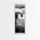 Ocean Wave, Monochrome Surf, Nature Power, Dramatic Sea, Framed Canvas Print, Coastal Wall Decor, Modern Bathroom Art, Minimalist Ocean Art