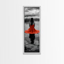 Woman in Red, Serene Lake, Moody Reflections, Dramatic Art Scene, Canvas Print, Bedroom Wall Art, Romantic Decor, Adventure Themed Ar