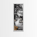Desert Creek, Rocky Stream, Black and White Nature, Framed Canvas Print, Minimalist Southwest Art, Bedroom Decor, Monochrome Landscape