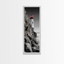 Red Lighthouse Art, Nautical Coastal Scene, Moody Seaside Decor, Framed Canvas Print, Ocean Wall Art, Bathroom or Office Accent