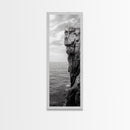 Ocean Cliff Edge, Rugged Coastline Art, Black White Landscape Print, Framed Canvas Print, Modern Seaside Office Wall Decor, Moody Landscape