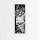 Lonely Figure, Red Bench, Reflective Scene, Peaceful Beach Wall Art, Framed Canvas Print, Black and White Photography, Zen Room Decor