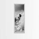 Surfer Wave, Extreme Sports, Ocean Power, Surf Culture, Dynamic Motion Shot, Framed Canvas Print, Coastal Teen Bedroom Wall Art