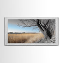 Open Plains, Blue Sky, Rustic Tree, Minimalist Field, Canvas Print, Country Style Wall Art, Farmhouse Hallway Decor, Soft Landscape Mood