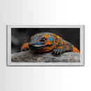 Colorful Lizard, Wildlife Closeup, Exotic Creature, Nature Bold, Framed Canvas Print, Reptile Lover Gift, Office Wall Art, Vibrant Wildlife Art