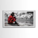 Island Dreaming, Beach Vibes, Serene Reflection, Cultural Portrait, Framed Canvas Print, Living Room Wall Art, Peaceful Coastal Scene