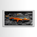 Rainbow Trout, Colorful Fish, Bold Patterns, River Stream – Framed Canvas Print, Fishing Wall Art, Cabin Decor, Rustic Wildlife