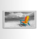 Chair Seaside, Colorful View, Coastal Relaxation, Minimalist Beach, Framed Canvas Print, Sunroom Wall Art, Summer Beach Escape