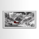 Red Cabin, Winter Mountains, Snow Forest, Canvas Print, Christmas Wall Art, Rustic Lodge Decor, Landscape Photography, Bedroom Art