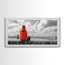Rooftop View, Urban Woman, Brooklyn Bridge, Reflective Mood, Framed Canvas Print, Modern City Wall Art, Inspirational Office Decor