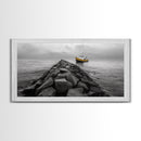 Ship At Sea, Yellow Boat, Ocean Journey, Nautical Photography, Canvas Print, Coastal Wall Art, Bathroom Decor, Minimalist Ocean Art