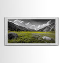 Mountain Meadow, Alpine Landscape, Nature Photography, Wildflower Field, Framed Canvas Print, Bedroom Wall Art, Summer Vibes, Scenic Escape