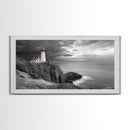 Lighthouse Ocean Storm, Coastal Cliff Light, Framed Canvas Print, Nautical Wall Art, Beach House Decor, Dramatic Sky Scene, Office Art