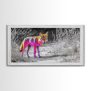 Neon Fox Portrait, Vibrant Wildlife Path Scene, Bright Nature Animal, Framed Canvas Print, Bedroom Wall Art, Psychedelic Animal Style