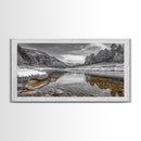 Snow River Scene, Winter Landscape, Peaceful Stream, Framed Canvas Print, Rustic Cabin Decor, Nature Wall Art, Minimalist Winter Aesthetic