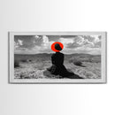 Red Hat Woman, Surreal Desert, Fashion Silhouette, Framed Canvas Print, Minimalist Wall Art, Bold Modern Decor, Bedroom Gallery Style