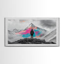 Rainbow Mountain, Vibrant Summit, Hiker Adventure, Canvas Print, Surreal Landscape Art, Wanderlust Wall Decor, Modern Office Artwork