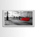 Red Swing, Skyline View, Urban Romance, Canvas Print, Cityscape Wall Art, Modern Minimalist Decor, Contemporary Bedroom Accent