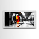 Vault Door, Futuristic Hallway, Urban Industrial Art, Sci Fi Decor, Framed Canvas Print, Office Wall Art, Red Orange Interior Glow