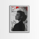Noir Beauty, Red Accent Leaves, Dramatic Woman Profile, Framed Canvas Print, Glamour Wall Art, Gothic Bedroom Decor, Monochrome Style