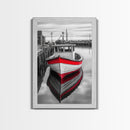 Red Fishing Boat, Harbor Calm, Nautical Charm, Canvas Print, Coastal Kitchen Wall Art, Maritime Theme, Seaside Decor, Rustic Water Scene