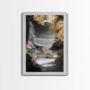 Yellow Trees, Autumn Beach, Ocean View, Framed Canvas Print, Nature Photography, Fall Landscape Wall Art, Coastal Living Room Decor