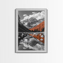 Mountain Reflections, Autumn Pines, Glacial Water Scene, Framed Canvas Print, Fall Landscape Wall Art, Nature Lover Home Decor
