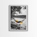 Hammock Lake Scene, Peaceful Nature Art, Fall Outdoors, Relaxed Escape, Framed Canvas Print, boho decor, bedroom art, cozy wall print